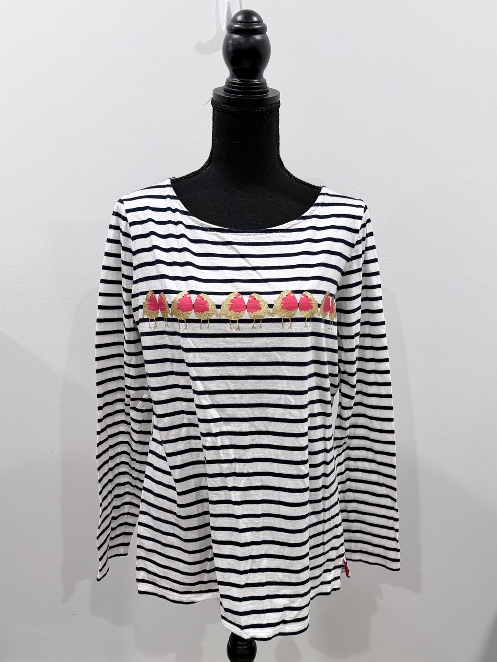Boden Cotton Stripes Ahead of the Rest Bird Print Long Sleeve Top